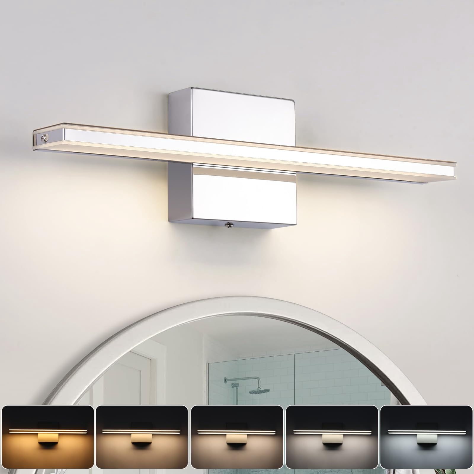 Modern Bathroom Vanity Light 15.7 Inch 12w Dimmable 5cct Led Bath Lights Fixture Over Mirror  Chrome For Cabinets