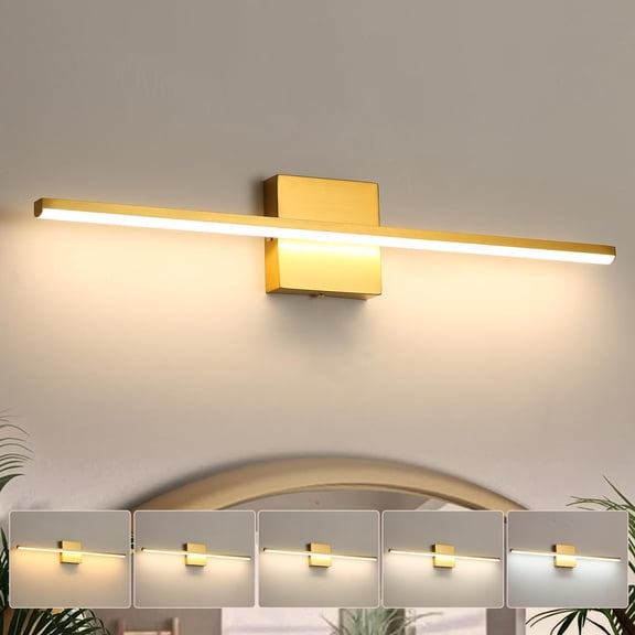 Modern Bathroom Vanity Light 24 Inch, 18W Brushed Gold Fixture Over Mirror, Dimmable 5CCT LED Wall Sconce Lighting for Restro