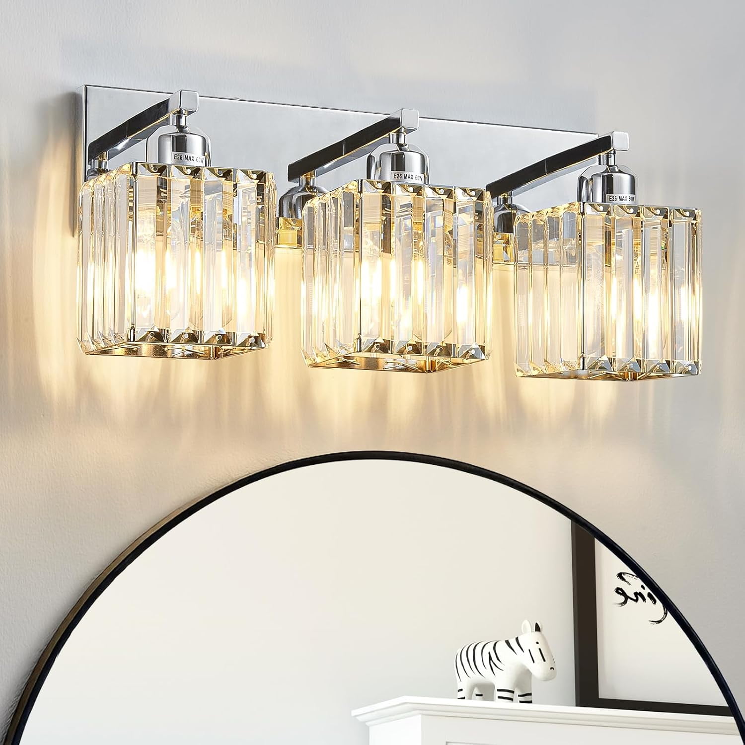 Modern Bathroom Vanity Light 3-Lights Modern Chrome Crystal Bathroom