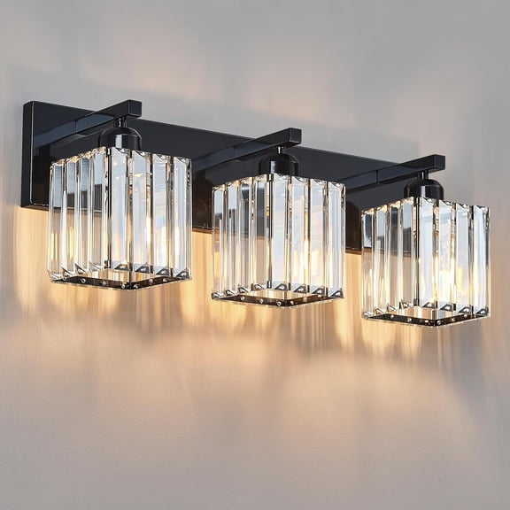 Modern Bathroom Vanity Light 3-Lights Plating Black Crystal Bathroom Wall Light Vanity Light Fixtures