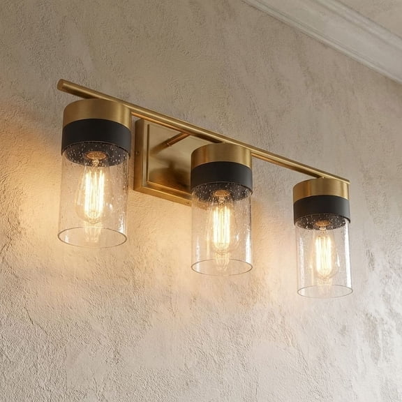 Modern Bathroom Vanity Light in Warm Brass and Black
