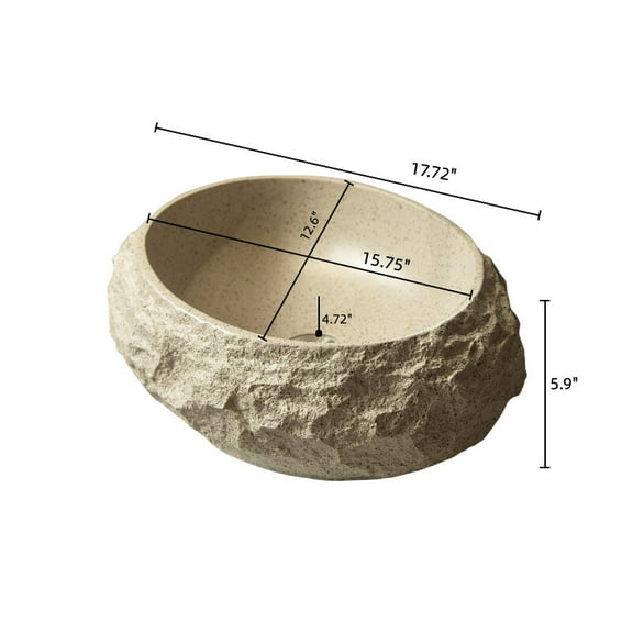 Modern Bathroom Vanity Luna 20'' Bathroom Sink, Irregular Oval Resin Vessel Basin with Stone Pattern, Artistic Style Sink, NO Faucet, Beige Color,Wooden Bathroom Vanity