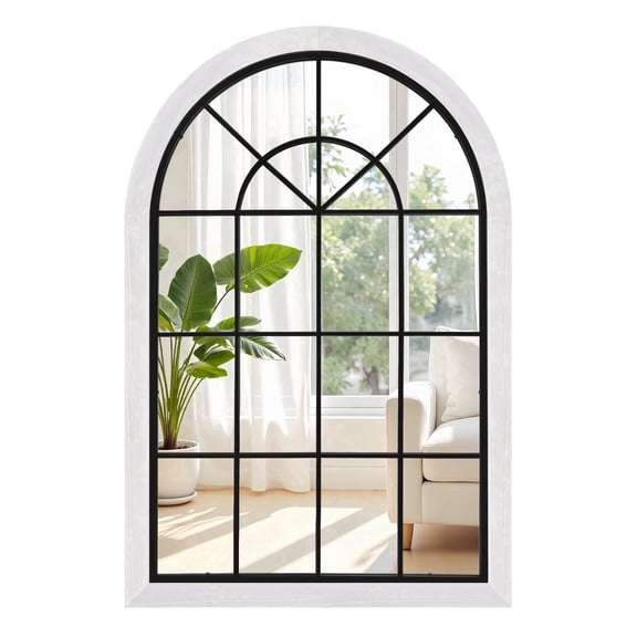 VIXNORYT 36"H Arched Mirror with White Wood Frame & Iron Inner Frame, Wall Mounting,Easy to install