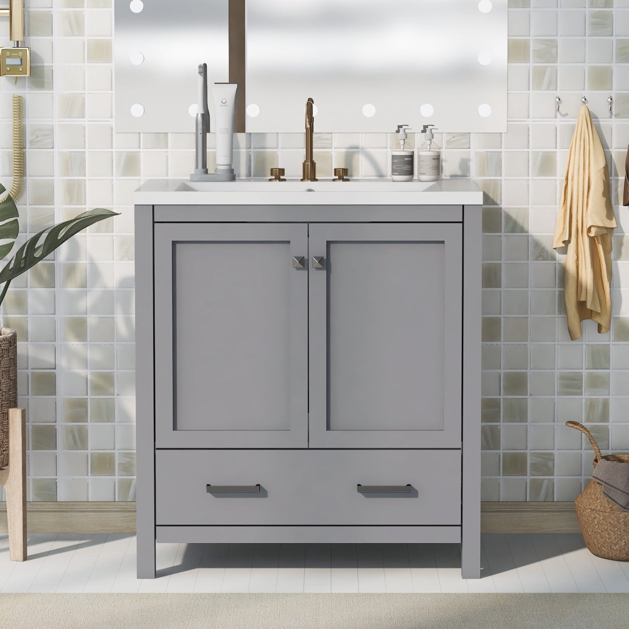 Modern Bathroom Vanity Set with Embedded Resin Single Sink ...