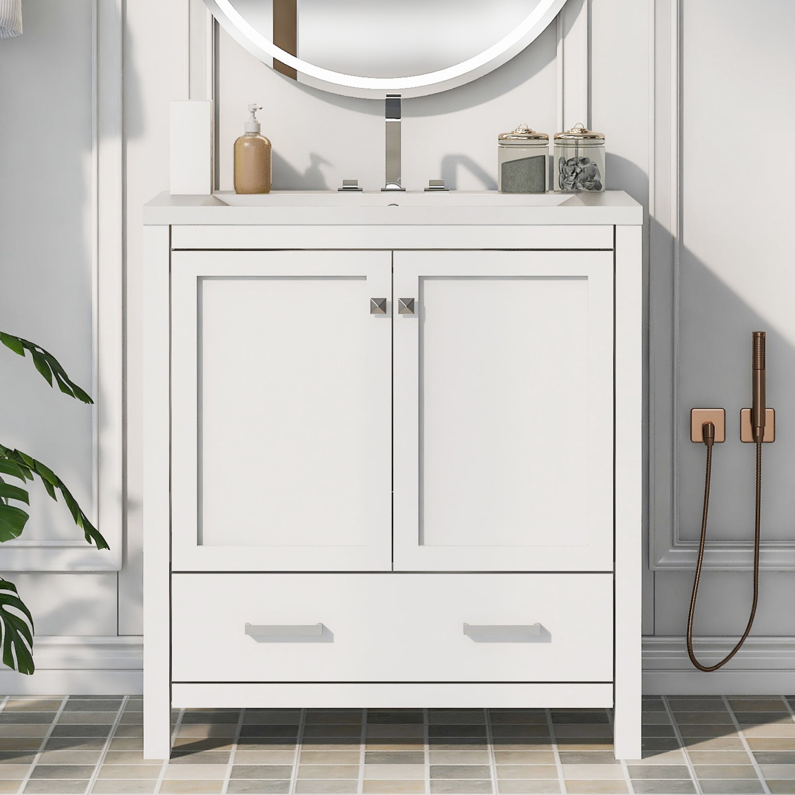 Modern Bathroom Vanity Set with Embedded Resin Single Sink ...
