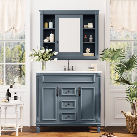 Modern Bathroom Vanity Set with Mirror | Ideal for Bathroom Organization | Pine and MDF Construction | Keeps Bathroom Items Dry