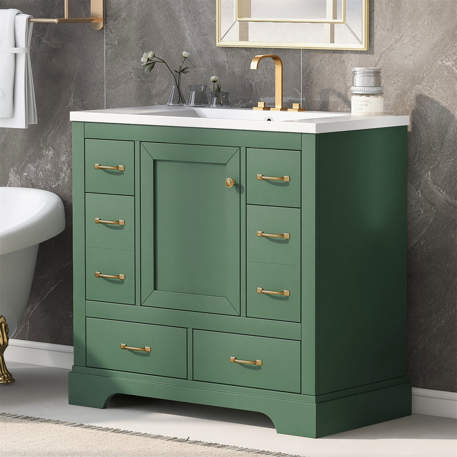 Modern Bathroom Vanity with Sink, 36'' Bathroom Sttorage Cabinet with 6 ...