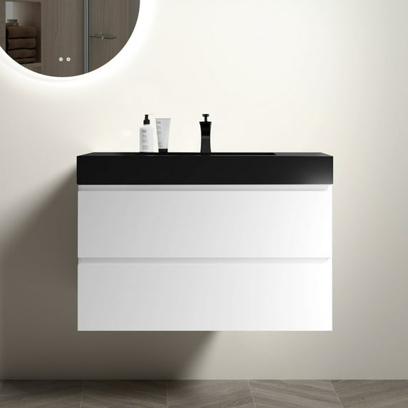 Modern Bathroom Vanity | Wall - Mounted Floating for a Sleek Look | E1 Grade Melamine Boards | Organizes Bathroom Essentials