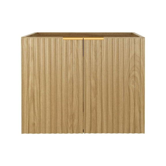 Modern Bathroom Vanity with Wavy Textured Doors - Wall Mounted Floating Cabinet, Soft-Close Waterproof Storage for Small Bathroom, Easy Install (Nature Without Sink, 24)