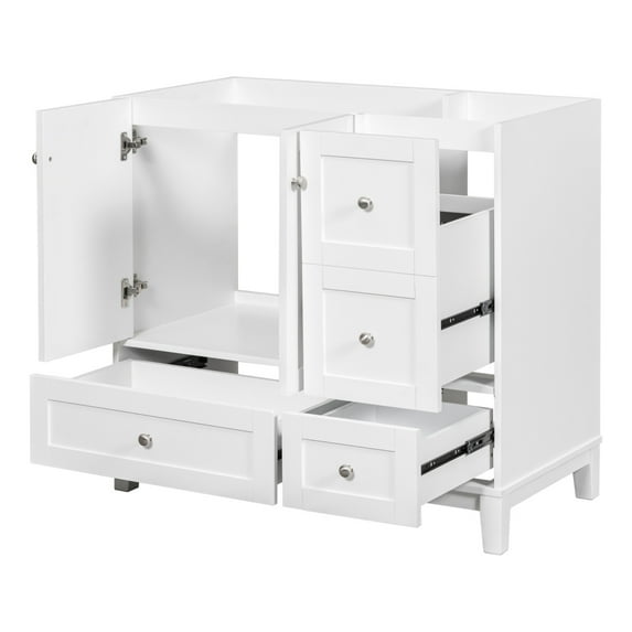 Modern Bathroom Vanity with 3 Storage Drawers and 2 Doors, Bathroom Cabinet with Built-in Charging Station, No Sink Combo, White