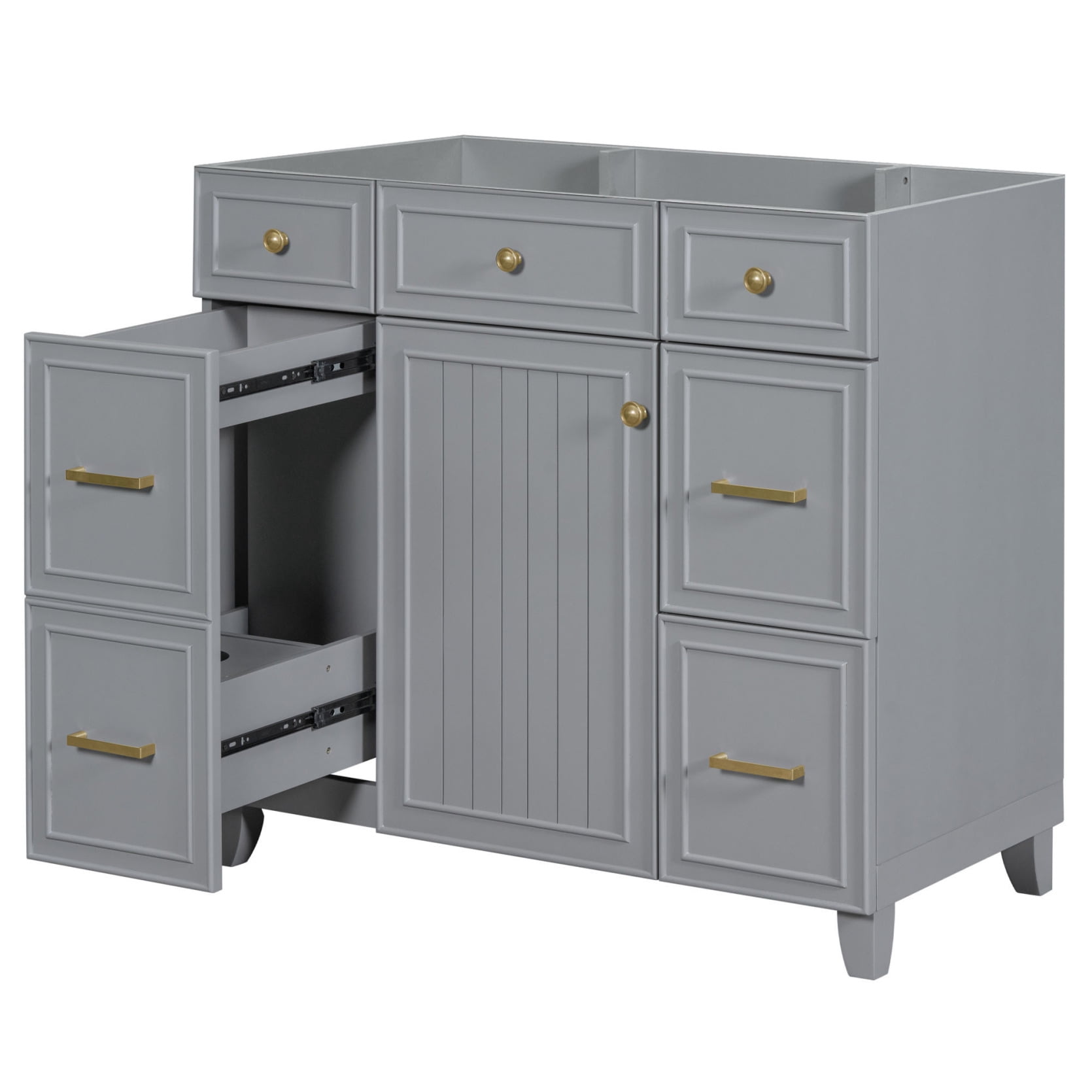 Modern Bathroom Vanity with Wood Legs, Large Storage Shelves with 2 ...