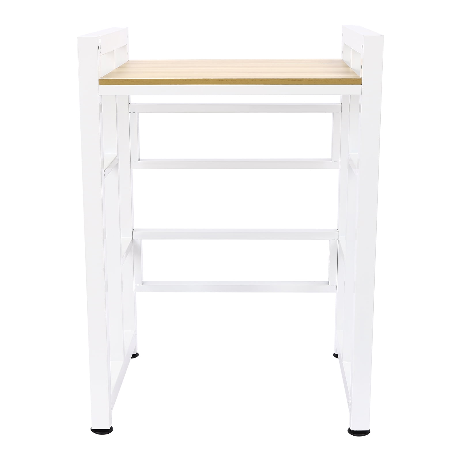 Modern Bathroom Washer Dryer Stacking Rack Stand with Adjustable Height and Guardrail, Durable Steel Frame, Elegant White Finish