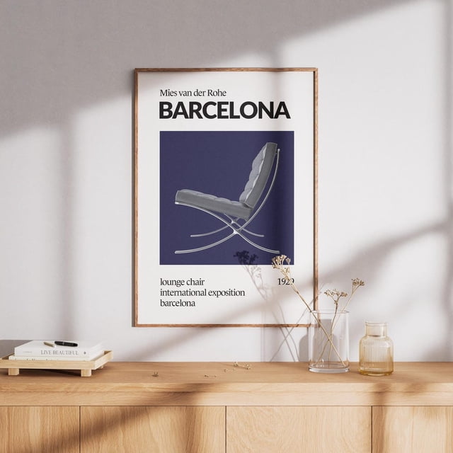 Modern Bauhaus Barcelona Chair Poster Mies Van Der Rohe Design ...