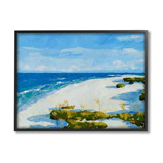 Modern Beach Sand Landscape Coastal Painting Black Framed Art Print Wall Art
