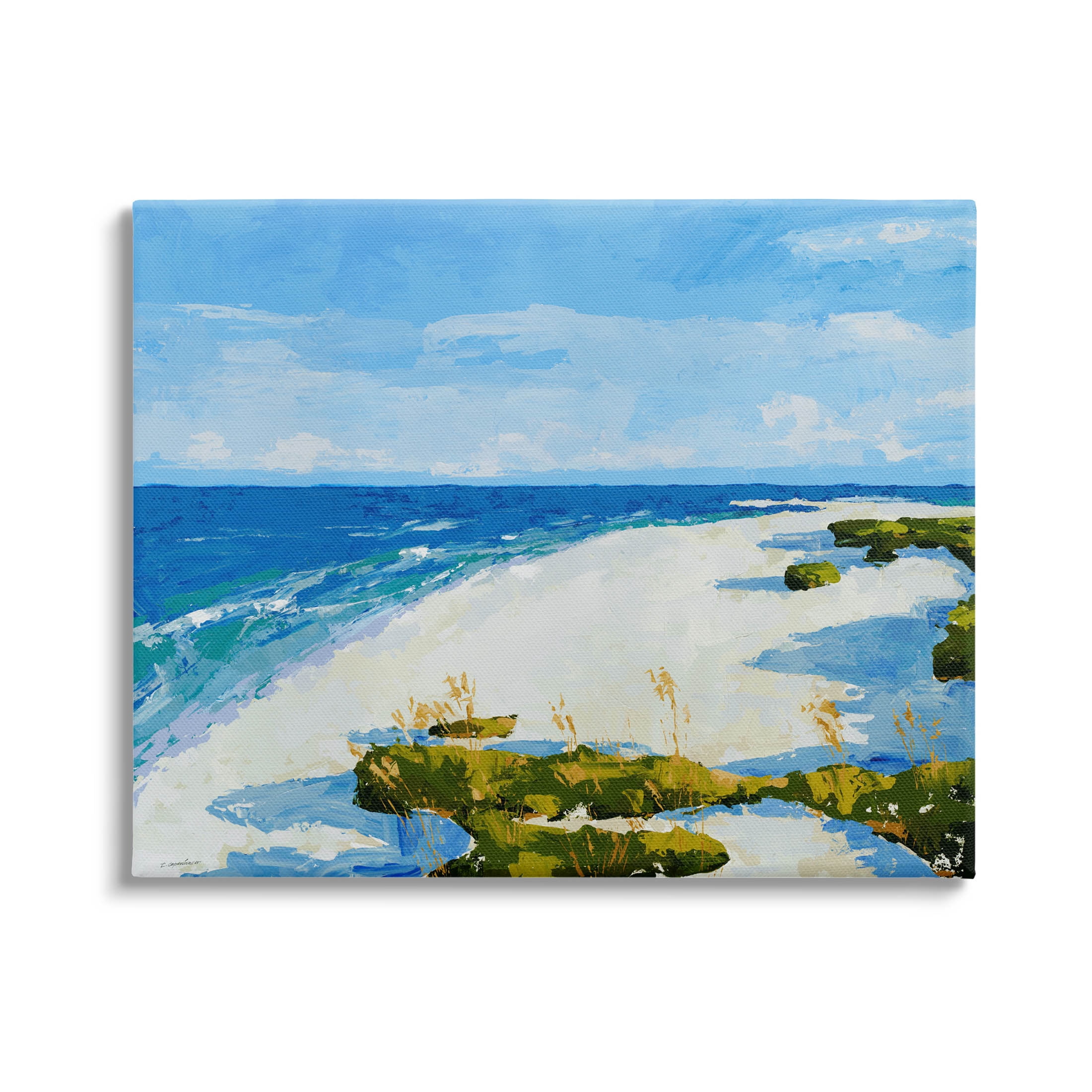 Modern Beach Sand Landscape Coastal Painting Gallery Wrapped Canvas Print Wall Art