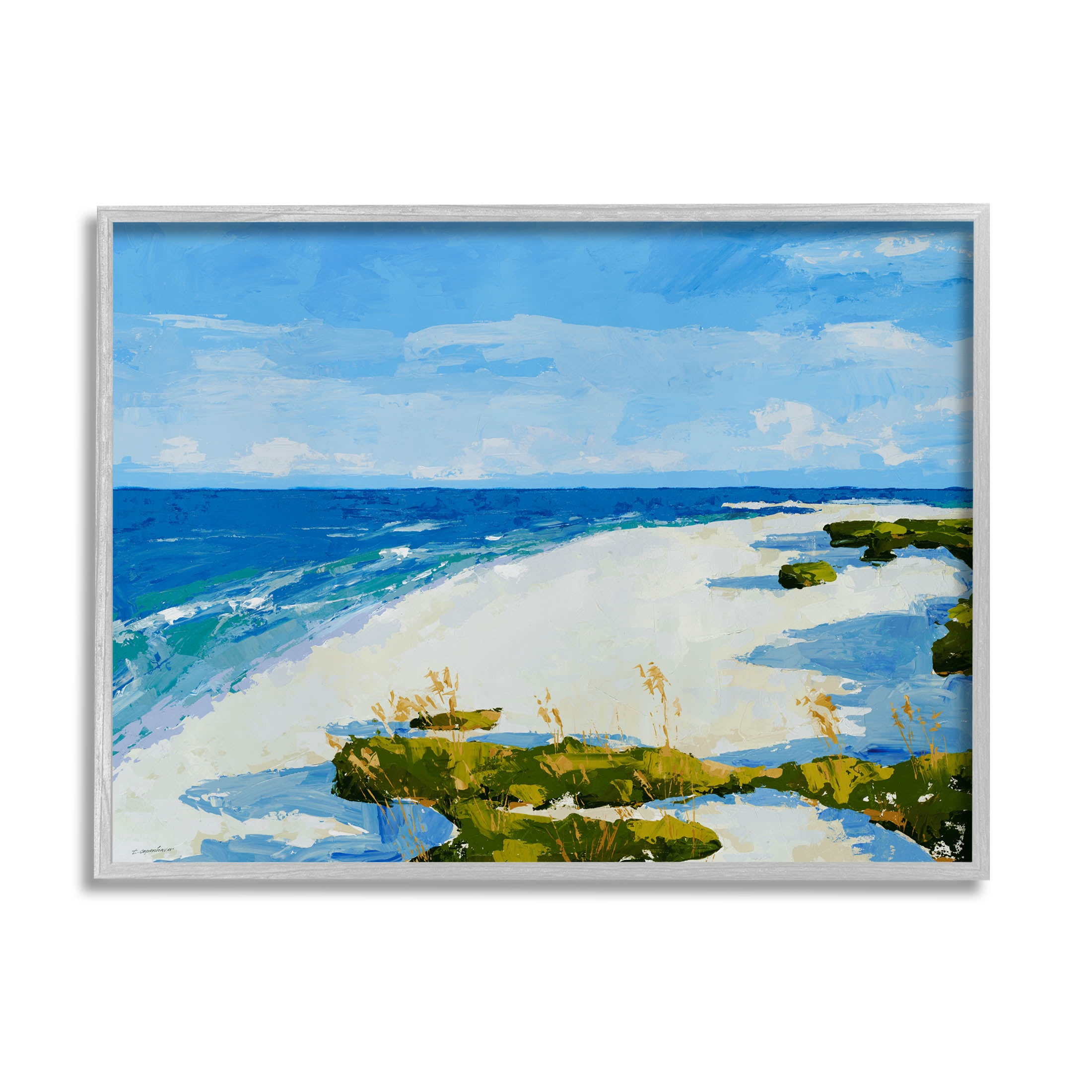 Modern Beach Sand Landscape Coastal Painting Gray Framed Art Print Wall Art