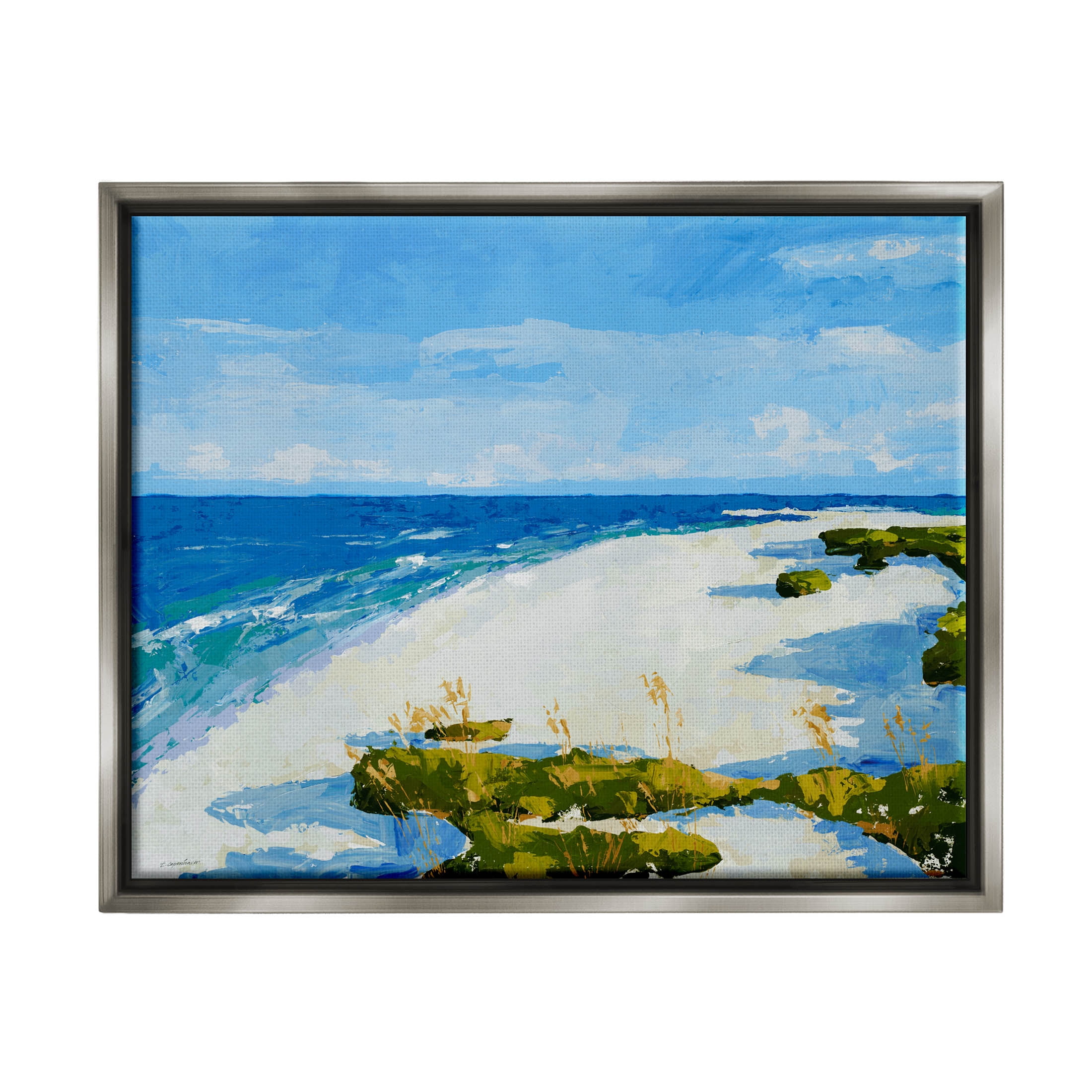 Modern Beach Sand Landscape Coastal Painting Luster Gray Framed Art Print Wall Art