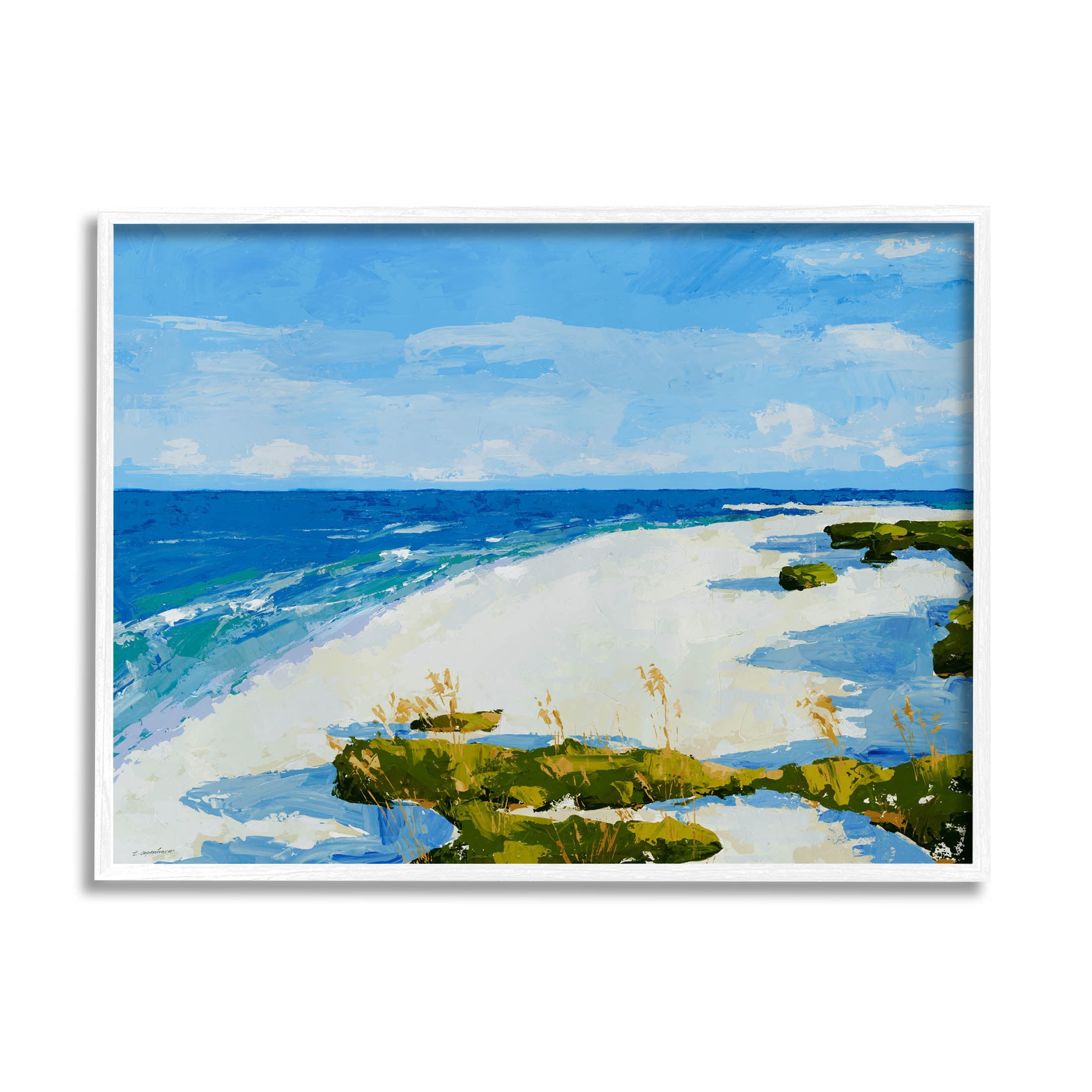 Modern Beach Sand Landscape Coastal Painting White Framed Art Print Wall Art