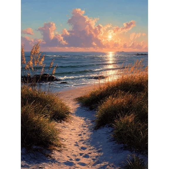 Modern Beach Sun Landscape Canvas Art, Coastal Scene, Easy to Hang for Multi-Room Home Decor