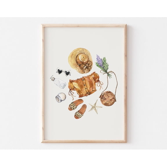 Modern Beach Watercolor Style Summer Art, Beach House Wall Art, Modern Coastal Art, Swimsuit Summer Fashion Illustration UNFRAMED