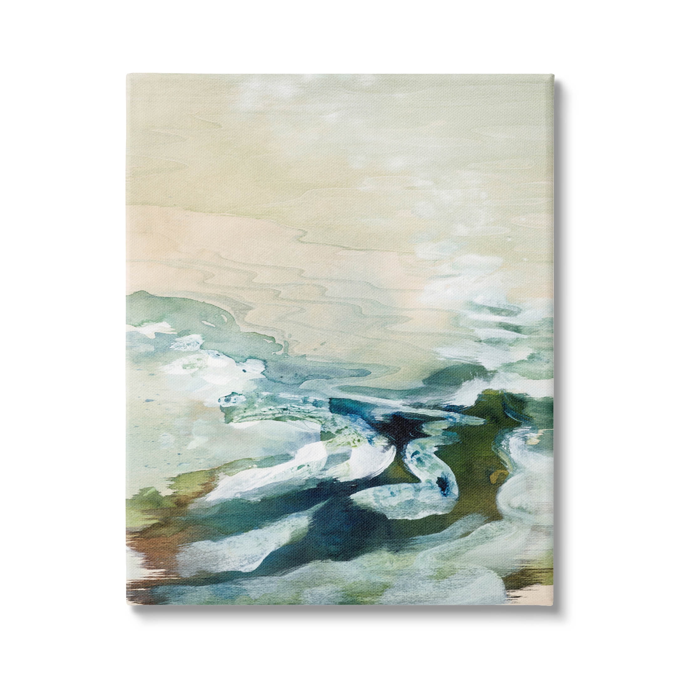 Modern Beach Waves Splash Abstract Painting Gallery Wrapped Canvas Print Wall Art