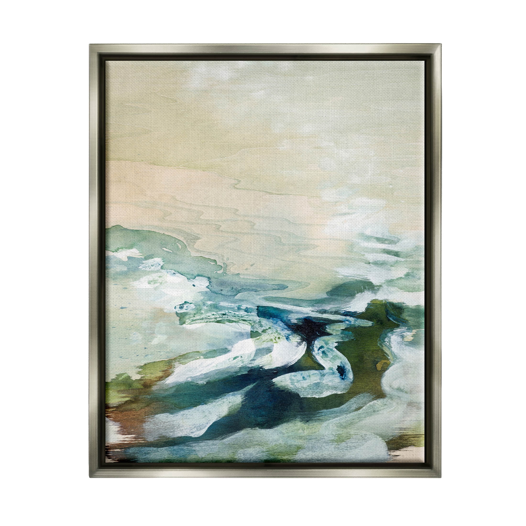 Modern Beach Waves Splash Abstract Painting Luster Gray Framed Art Print Wall Art