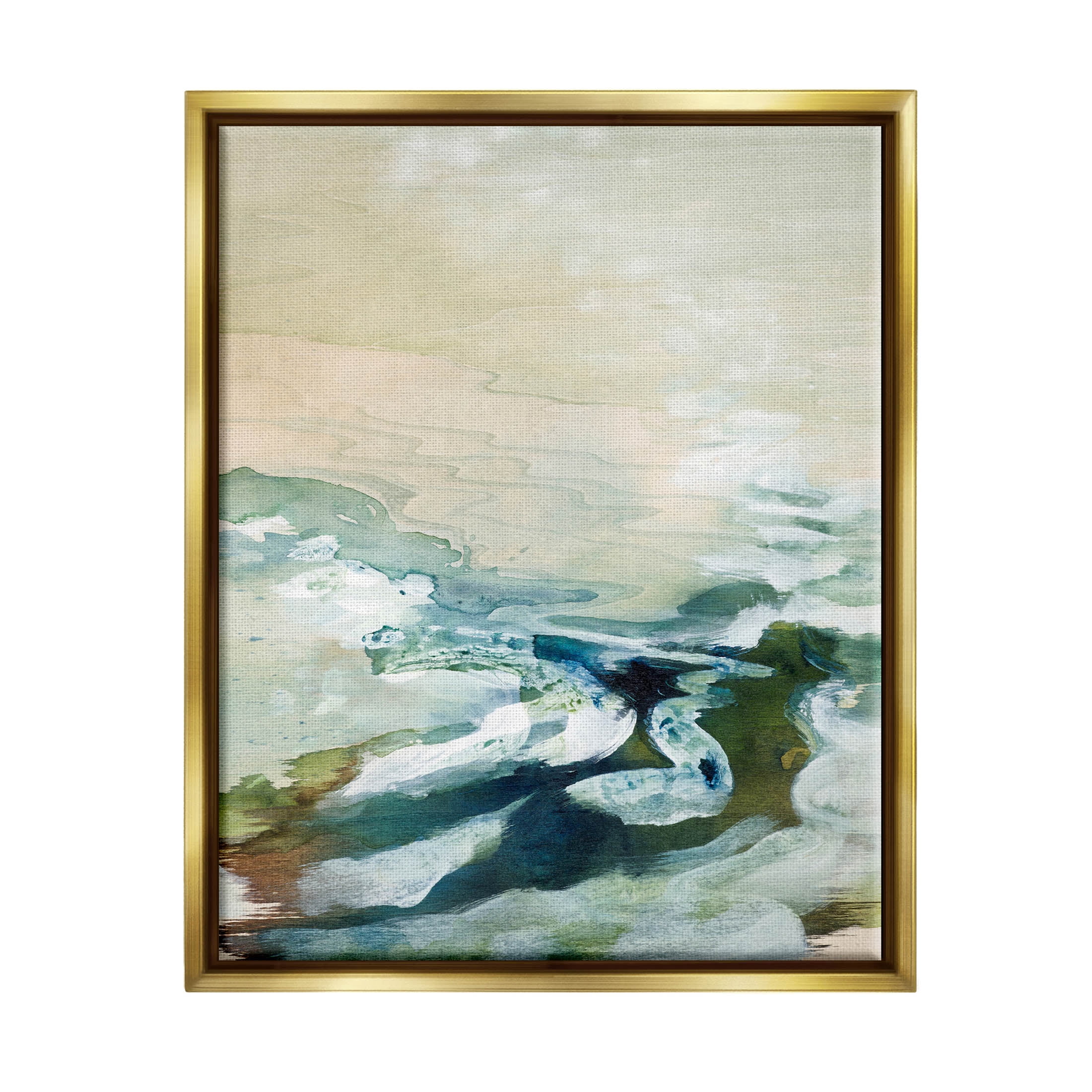 Modern Beach Waves Splash Abstract Painting Metallic Gold Framed Art Print Wall Art