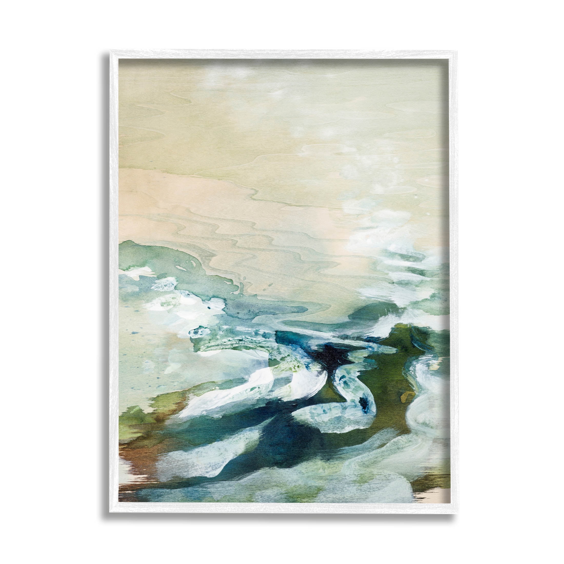 Modern Beach Waves Splash Abstract Painting White Framed Art Print Wall Art