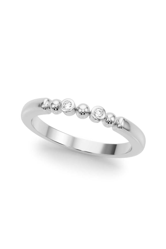 Modern Beaded Diamond Band Ring in 10K White Gold – Minimalist Stackable Style