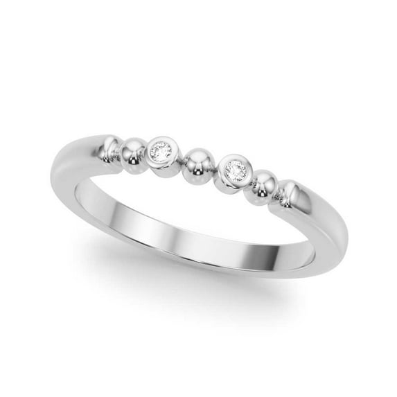 Modern Beaded Diamond Band Ring in 10K White Gold – Minimalist Stackable Style
