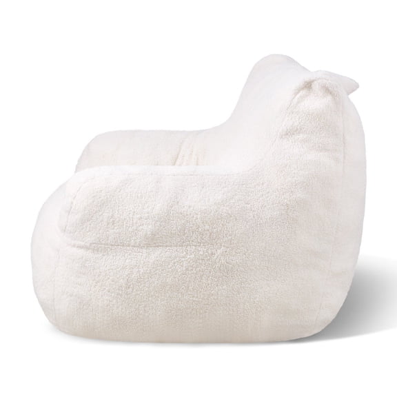 Modern Bean Bag Chair with Storage Pocket, 3ft Memory Foam Filling & Soft Armrests, Breathable Teddy Velvet Fabric, Compact Design – White