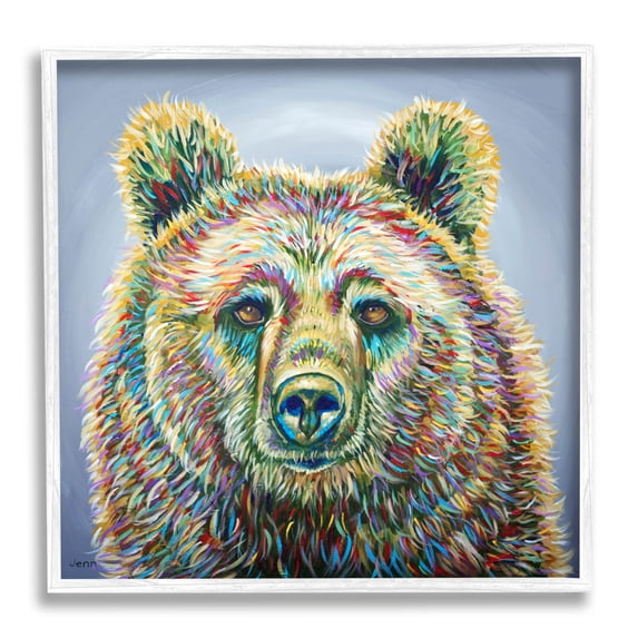 Modern Bear Rainbow Fur Strokes Animals & Insects Painting White Framed Art Print Wall Art