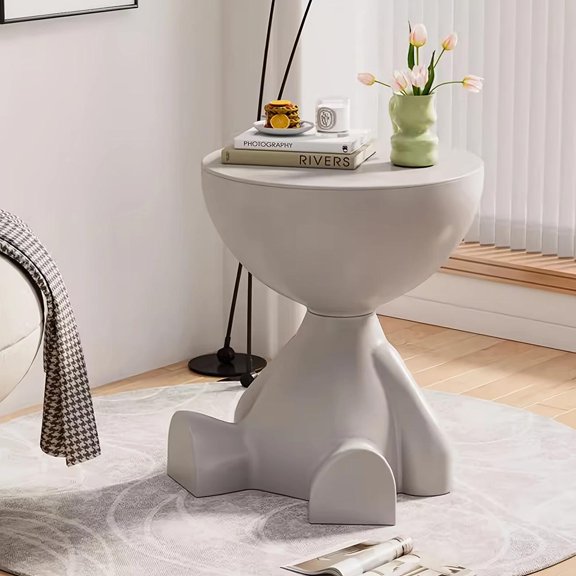 Modern Bear-Shaped Plastic Nightstand - Lamp & Coffee Cup Holder, White Storage Box, Easy-Assemble, Compact for Small Spaces, Bedroom/Living R