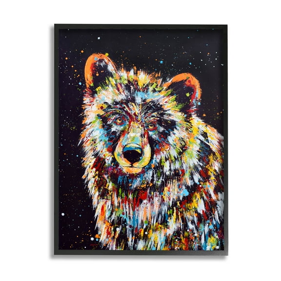 Modern Bear Urban Strokes Animals & Insects Painting Black Framed Art Print Wall Art
