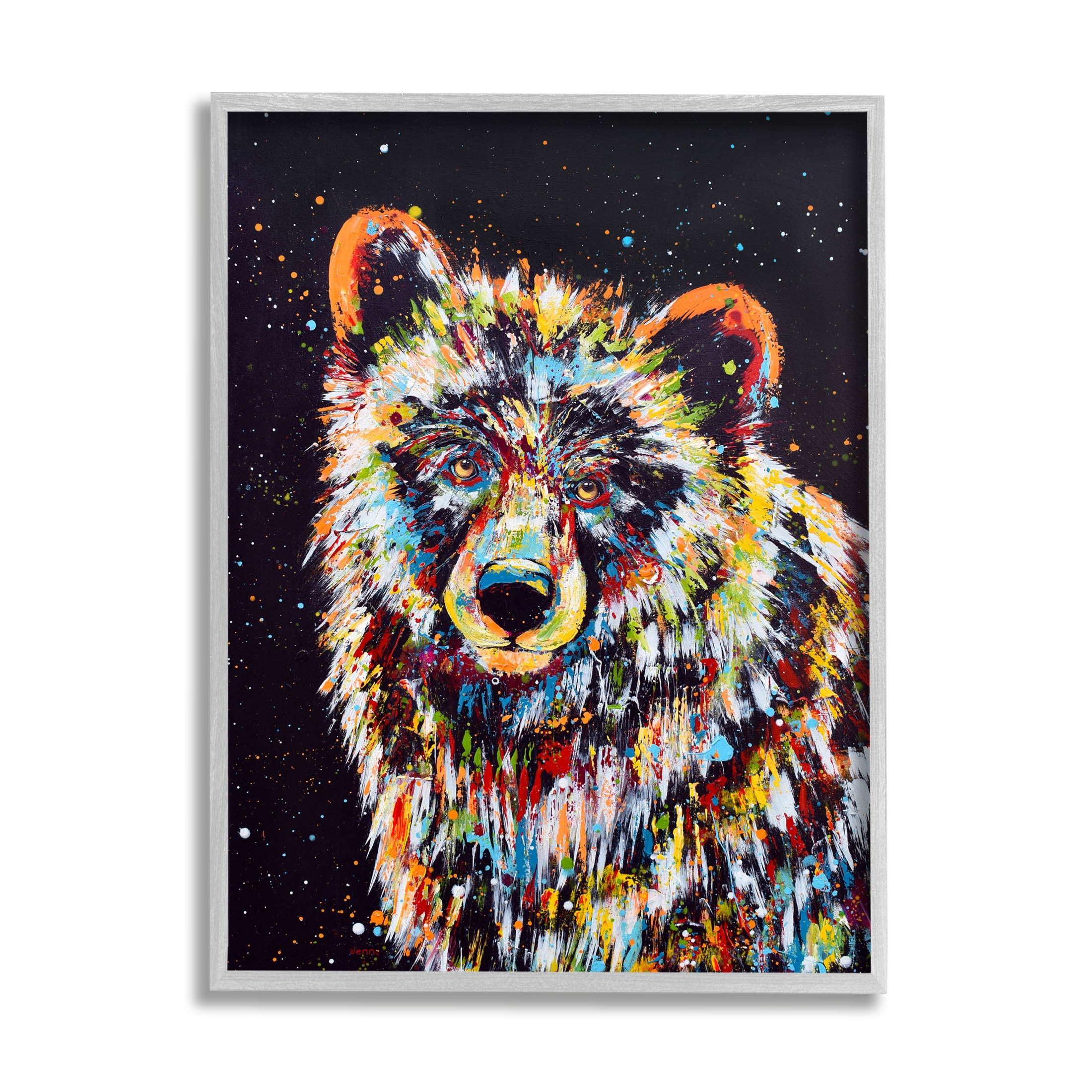 Modern Bear Urban Strokes Animals & Insects Painting Gray Framed Art Print Wall Art