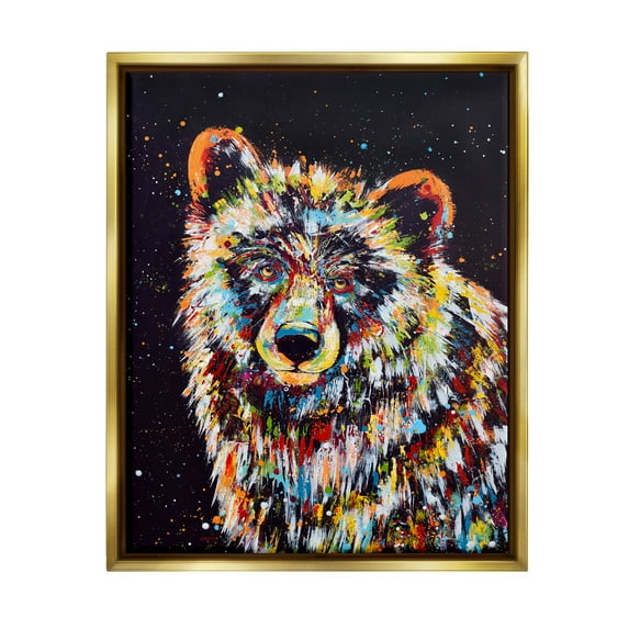 Modern Bear Urban Strokes Animals & Insects Painting Metallic Gold Framed Art Print Wall Art
