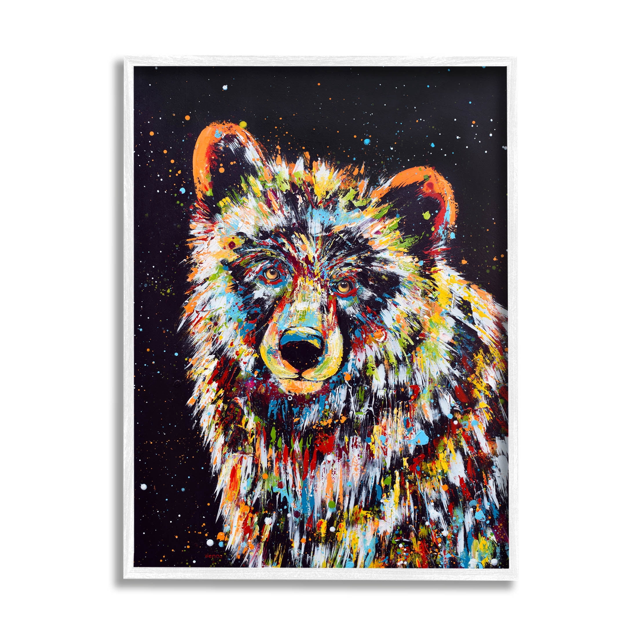 Modern Bear Urban Strokes Animals & Insects Painting White Framed Art Print Wall Art