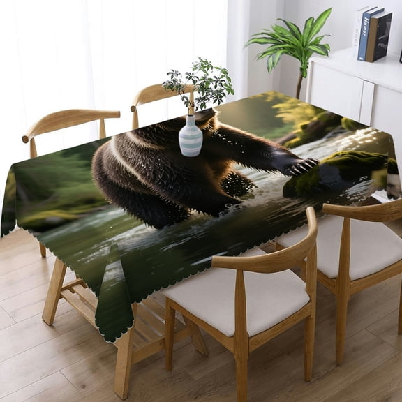 Modern Bear Wildlife Tablecloths for dining table, Holiday-Themed Design - Polyester Tablecloths Rectangular Tablecloth, Cafe, dinner, brunch, buffet, picnic