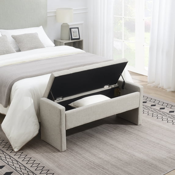 Modern Bed End Bench with Storage,Upholstered Large Foot Rest Stool, Comfy Window Vanity Bench for Living Room,Bedroom,Dorm,Coffee Table,Linen Light Grey