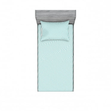 Modern Bedding Set with Sheet & Covers, Soft Colored Skewed Bold Stripes Lines Contemporary Style Simplistic Design, Printed Bedroom Decor 2 Shams, 4 Sizes, Pale Blue White, by Ambesonne