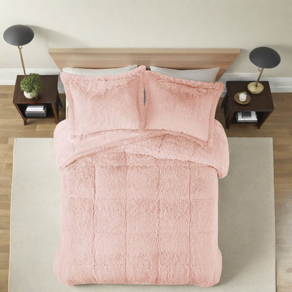 Modern Bedding Sets King/Cal King Shaggy Faux Fur Comforter with Plush Reverse
