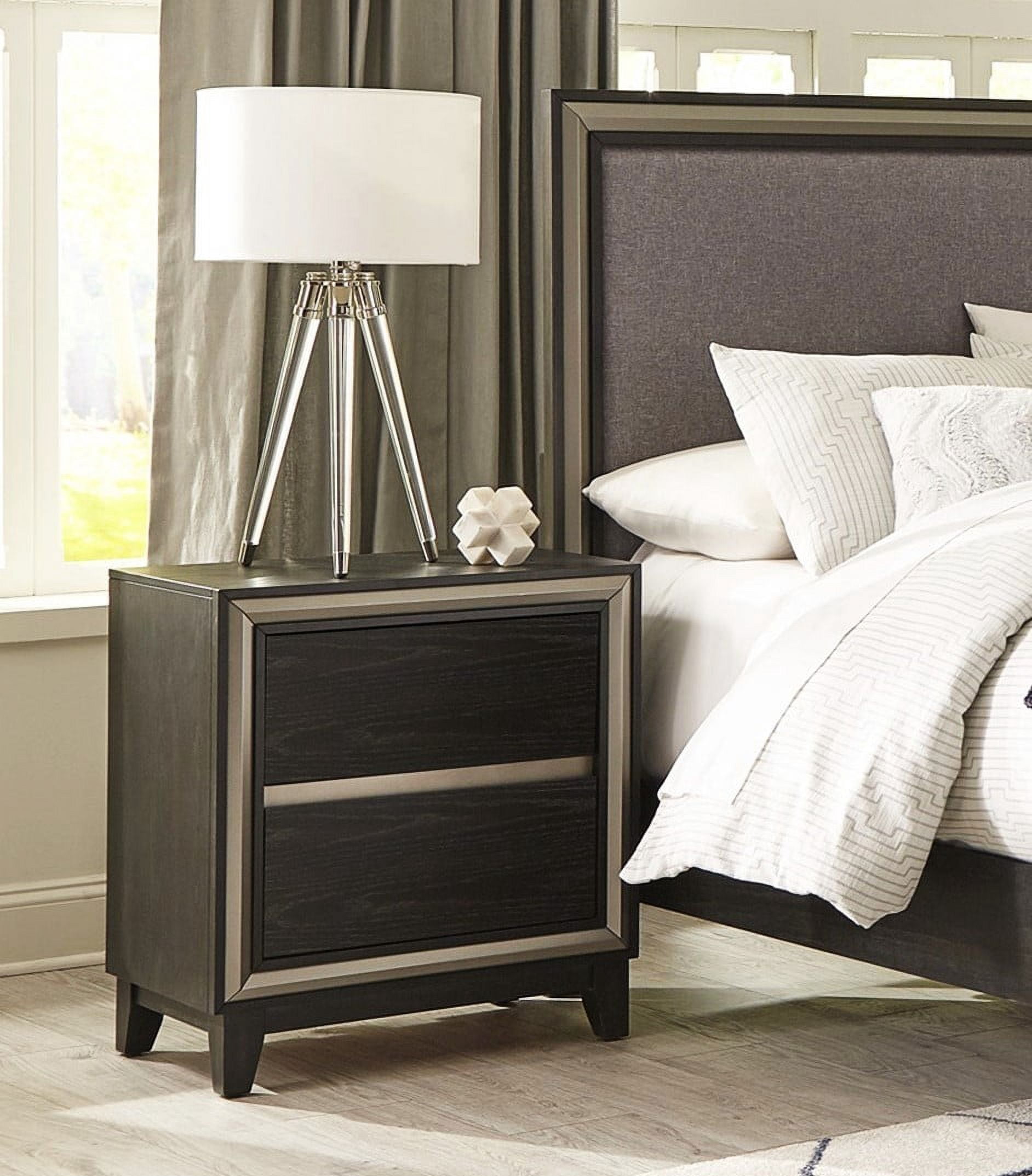 Modern Bedroom 1pc Nightstand of 2 Drawers Grooves Cutouts Pulls Bed