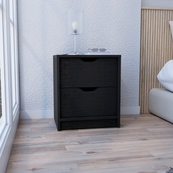Modern Bedroom End Table With 2 Drawers, Easy Maintenance - Black Drawers For Bedroom, Functional And Stylish