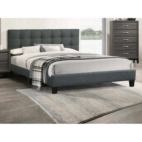 Full Size Polyfiber Tufted Headboard Platform Bedframe for Bedroom (No Box Spring Needed)