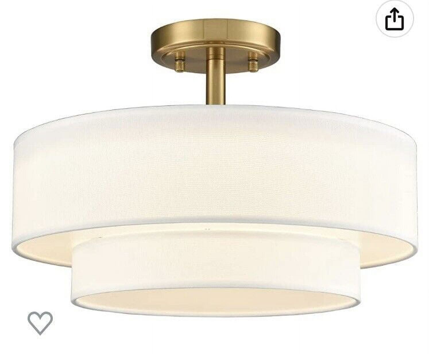 Gold and White Linen LED Drum Ceiling Light