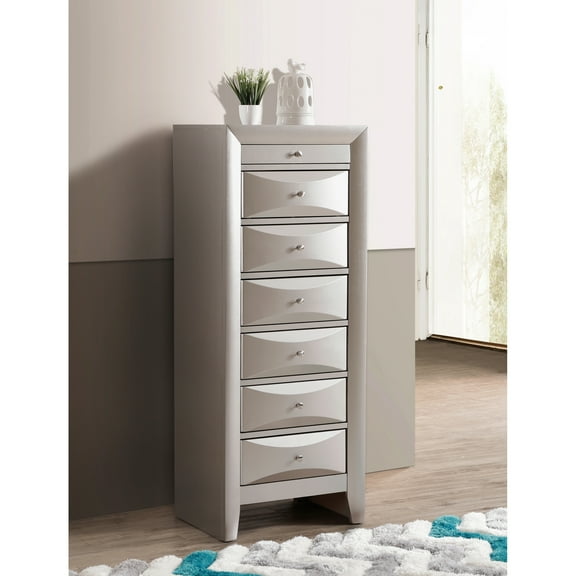 Modern Bedroom Lingerie Chest In Champagne - Corner Block Support 7 Drawer Storage Resin Beveled Front Design