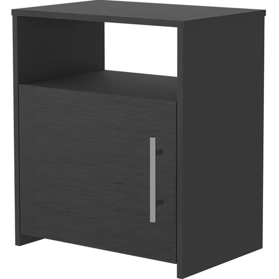 Modern Bedroom Nightstand with Steel Handles, Black Finish / Enhance Bedroom Ambiance
