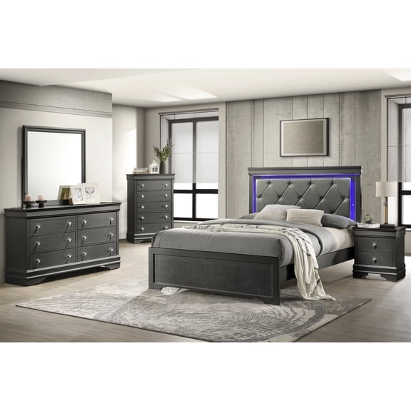 Modern Bedroom Set | Upholstered Tufted Headboard with LED | Solid Wood + MDF Filler | Resolves Bedroom Storage & Aesthetic Issues