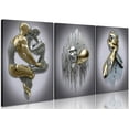 thumbnail image 1 of Modern Bedroom Wall Art Set of 3-3D Metal Effect Couple Canvas Paintings Wall Decor, Abstract Figure Statue Art Prints for Living Room Home Decor - 12x16in Framed, 1 of 6