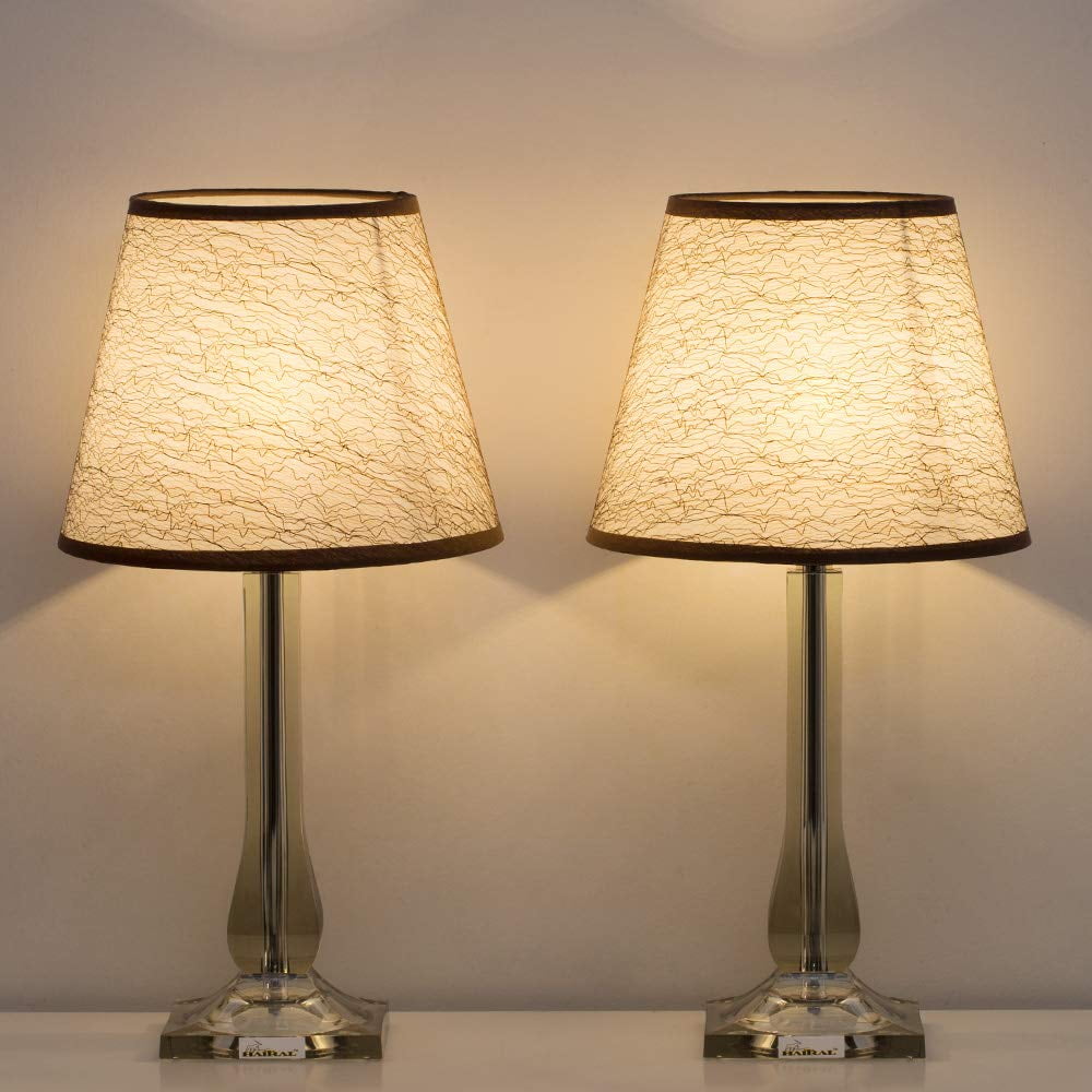 Modern Bedside Table Lamps Set of 2 Acrylic Base, White Linen Shade